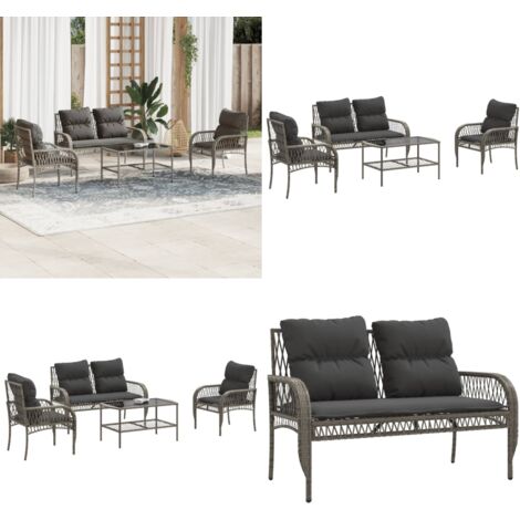 Set Divani da Giardino 4 pz con Cuscini in Polyrattan Grigio - Poltrona da giardino - Tavolino da giardino
