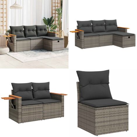 Set Divani da Giardino 4 pz con Cuscini in Polyrattan Grigio - Poltrone da giardino - Sedute da esterno