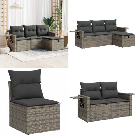 Set Divani da Giardino 4 pz con Cuscini in Polyrattan Grigio - Poltrone da giardino - Sedute da esterno