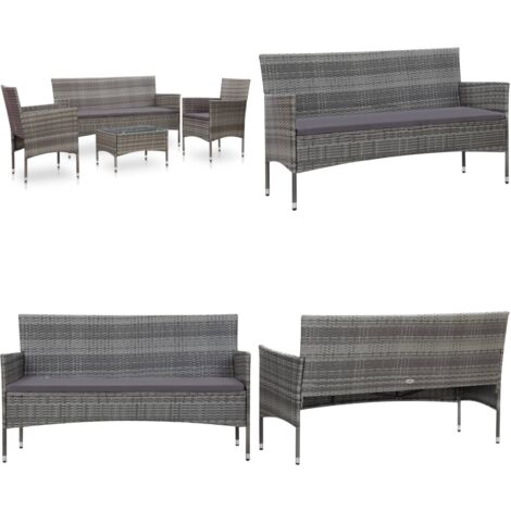 Set Divani da Giardino 4 pz con Cuscini in Polyrattan Grigio - Poltrone da giardino - Set da giardino
