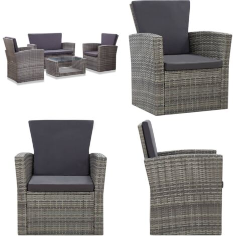 Set Divani da Giardino 4 pz con Cuscini in Polyrattan Grigio - Sedie da giardino - Tavolo da giardino