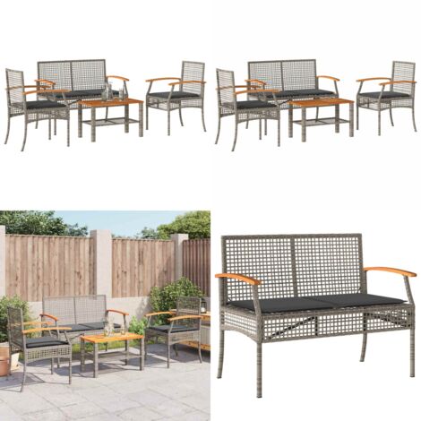 Set Divani da Giardino 4 pz con Cuscini in Polyrattan Grigio - Sedie da giardino - Tavolo da giardino
