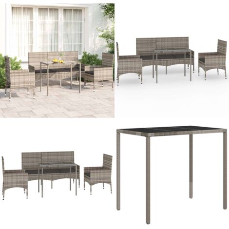 Set Divani da Giardino 4 pz con Cuscini in Polyrattan Grigio - Sedie da giardino - Tavolo da giardino