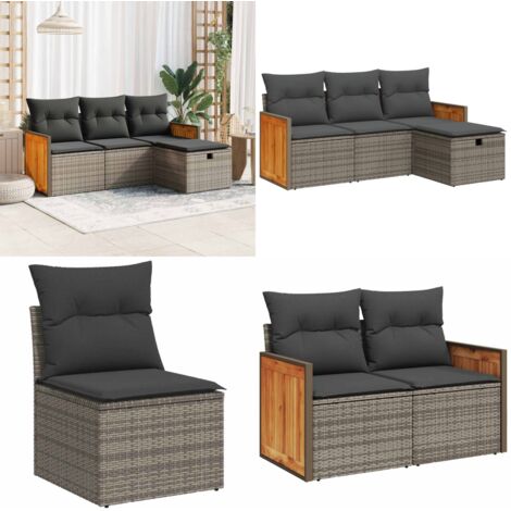Set Divani da Giardino 4 pz con Cuscini in Polyrattan Grigio - Seduta da giardino - Poltrona da giardino