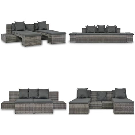 Set Divani da Giardino 4 pz con Cuscini in Polyrattan Grigio - Set da salotto - Lettino da giardino