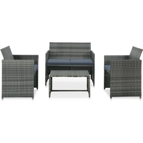 Set Divani da Giardino 4 pz con Cuscini in Polyrattan Grigio vidaXL