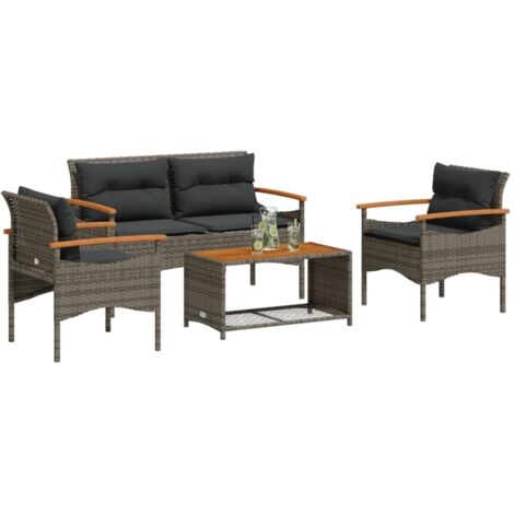Set Divani da Giardino 4 pz con Cuscini in Polyrattan Grigio vidaXL