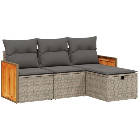 Set Divani da Giardino 4 pz con Cuscini in Polyrattan Grigio vidaXL