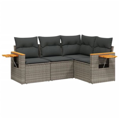 Set Divani da Giardino 4 pz con Cuscini in Polyrattan Grigio vidaXL