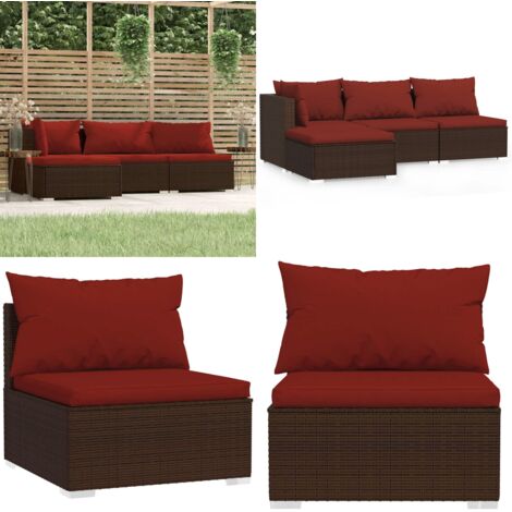 Set Divani da Giardino 4 pz con Cuscini in Polyrattan Marrone - Divano da esterno - Rattan