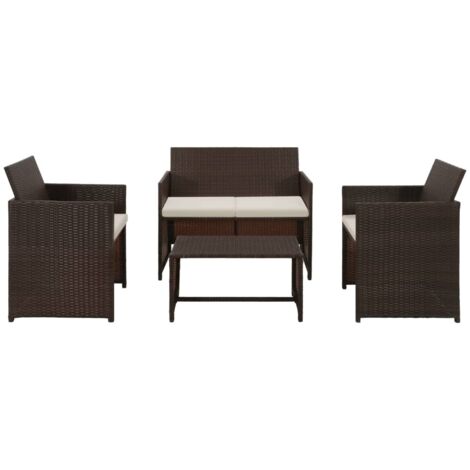 Set Divani da Giardino 4 pz con Cuscini in Polyrattan Marrone vidaXL