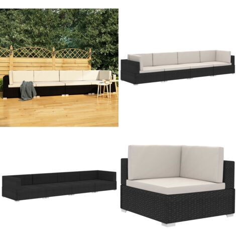 Set Divani da Giardino 4 pz con Cuscini in Polyrattan Nero - Divano angolare - Divano centrale