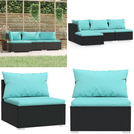 Set Divani da Giardino 4 pz con Cuscini in Polyrattan Nero - Divano da patio - Divano in rattan