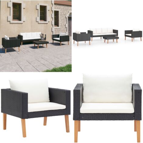Set Divani da Giardino 4 pz con Cuscini in Polyrattan Nero - Poltrone da giardino - Tavolino da giardino