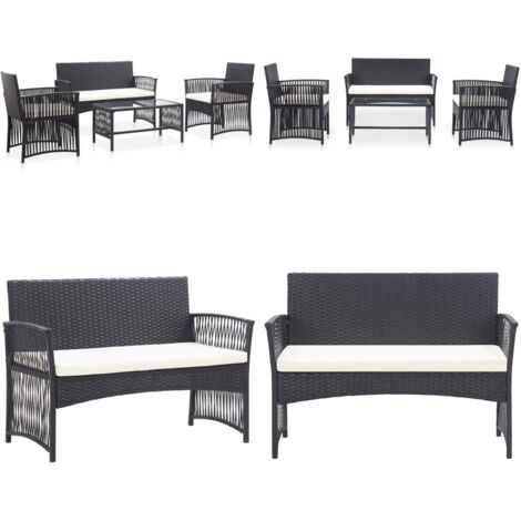 Set Divani da Giardino 4 pz con Cuscini in Polyrattan Nero - Sedie da giardino - Tavolino da caffè