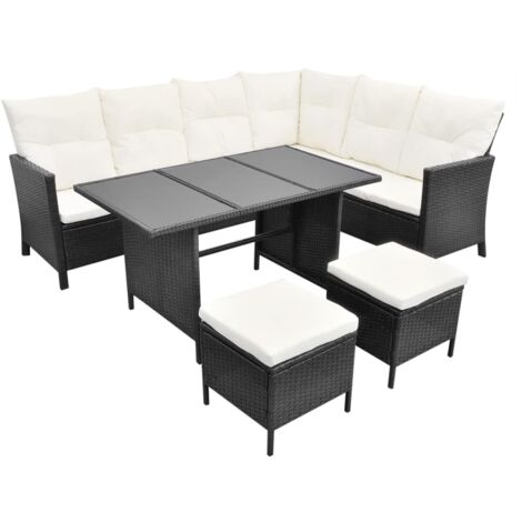 Set Divani da Giardino 4 pz con Cuscini in Polyrattan Nero vidaXL