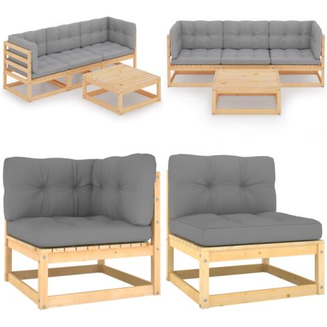 Set Divani da Giardino 4 pz con Cuscini Legno Massello Pino - Divano da esterno - Cuscini da giardino