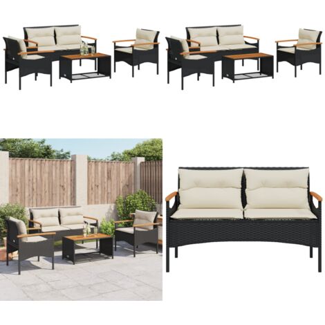 Set Divani da Giardino 4 pz con Cuscini Nero in Polyrattan - Panca da giardino - Sedie da giardino