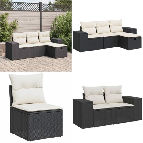 Set Divani da Giardino 4 pz con Cuscini Nero in Polyrattan - Poltrona da giardino - Cuscini da giardino