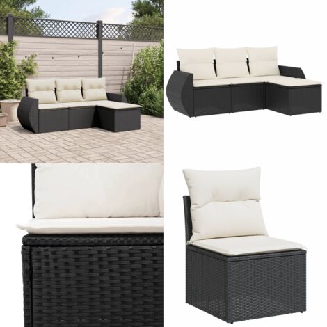 Set Divani da Giardino 4 pz con Cuscini Nero in Polyrattan - Poltrona da giardino - Cuscino da giardino