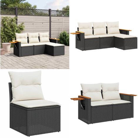 Set Divani da Giardino 4 pz con Cuscini Nero in Polyrattan - Poltrona da giardino - Cuscino da seduta