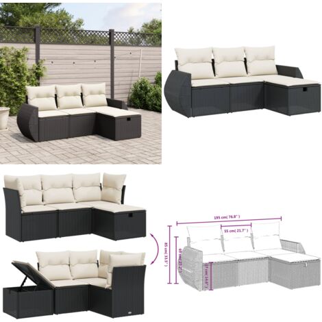 Set Divani da Giardino 4 pz con Cuscini Nero in Polyrattan - Poltrona da giardino - Cuscino da seduta