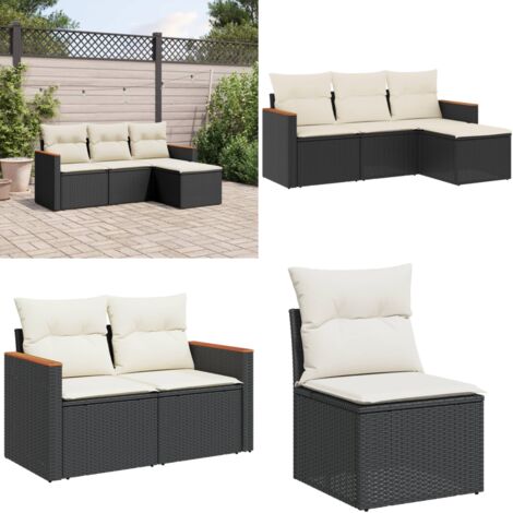 Set Divani da Giardino 4 pz con Cuscini Nero in Polyrattan - Poltrona da giardino - Cuscino da seduta