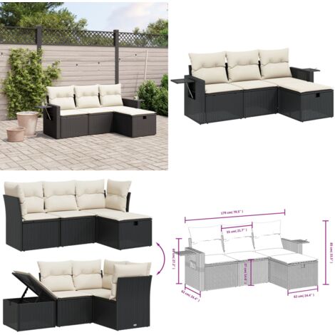 Set Divani da Giardino 4 pz con Cuscini Nero in Polyrattan - Poltrona da giardino - Cuscino da seduta