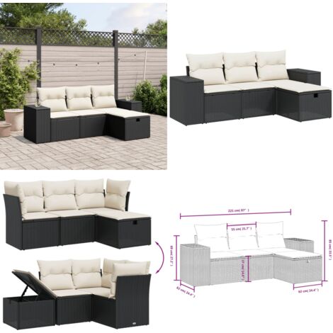 Set Divani da Giardino 4 pz con Cuscini Nero in Polyrattan - Poltrona da giardino - Cuscino da seduta