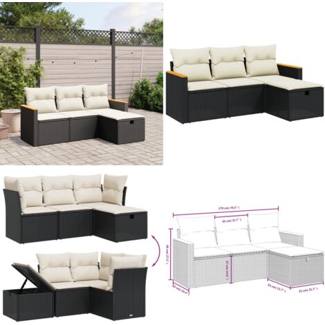 Set Divani da Giardino 4 pz con Cuscini Nero in Polyrattan - Poltrona da giardino - Cuscino da seduta