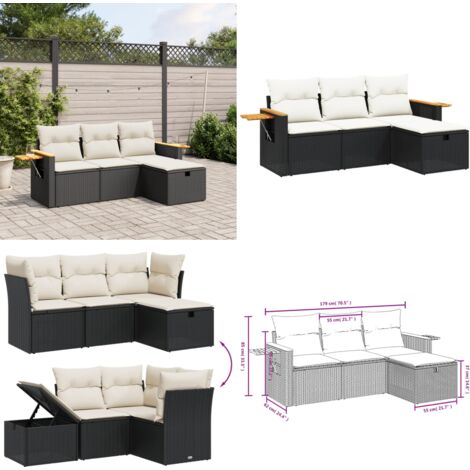Set Divani da Giardino 4 pz con Cuscini Nero in Polyrattan - Poltrona da giardino - Cuscino da seduta