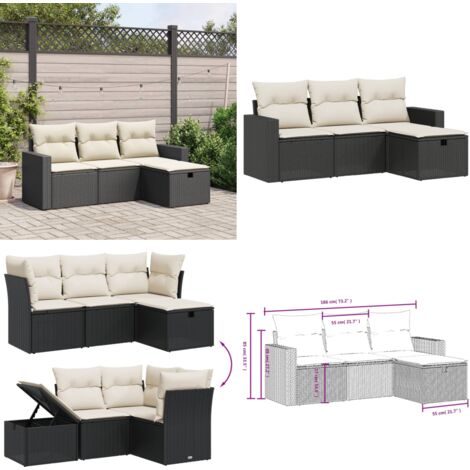 Set Divani da Giardino 4 pz con Cuscini Nero in Polyrattan - Poltrona da giardino - Cuscino da seduta