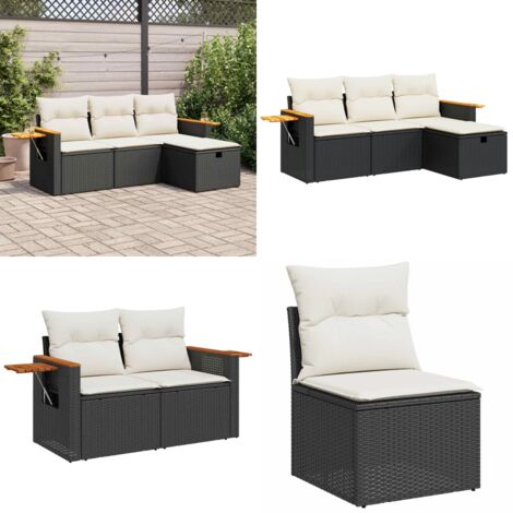 Set Divani da Giardino 4 pz con Cuscini Nero in Polyrattan - Poltrona da giardino - Cuscino da seduta
