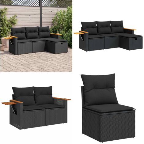 Set Divani da Giardino 4 pz con Cuscini Nero in Polyrattan - Poltrona da giardino - Seduta da esterno