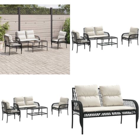 Set Divani da Giardino 4 pz con Cuscini Nero in Polyrattan - Poltrona da giardino - Tavolino da giardino