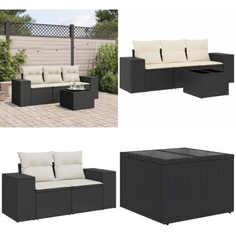 Set Divani da Giardino 4 pz con Cuscini Nero in Polyrattan - Poltrona da giardino - Tavolo da giardino