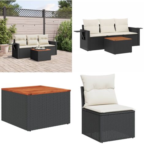 Set Divani da Giardino 4 pz con Cuscini Nero in Polyrattan - Poltrona da giardino - Tavolo da giardino