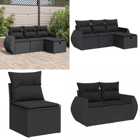 Set Divani da Giardino 4 pz con Cuscini Nero in Polyrattan - Poltrone da giardino - Cuscini da giardino