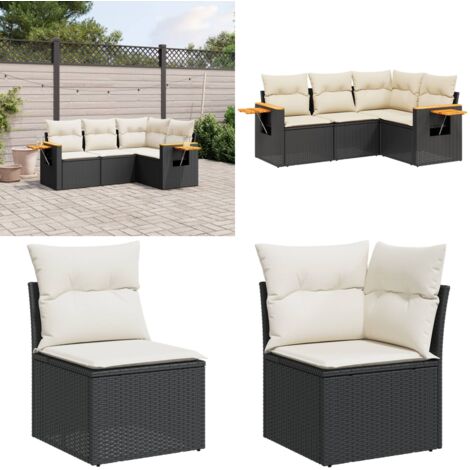 Set Divani da Giardino 4 pz con Cuscini Nero in Polyrattan - Poltrone da giardino - Cuscini da seduta