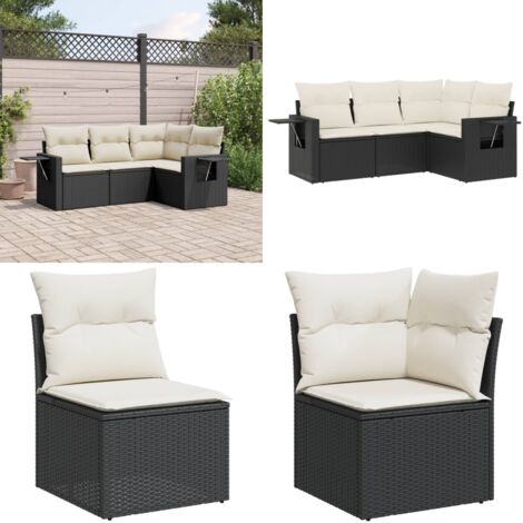 Set Divani da Giardino 4 pz con Cuscini Nero in Polyrattan - Poltrone da giardino - Cuscini da seduta