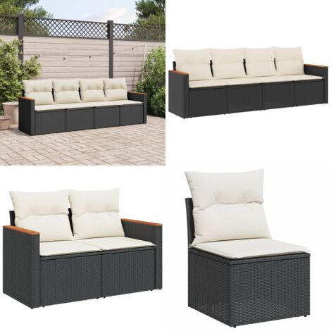 Set Divani da Giardino 4 pz con Cuscini Nero in Polyrattan - Poltrone da giardino - Sedute da esterno