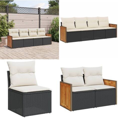 Set Divani da Giardino 4 pz con Cuscini Nero in Polyrattan - Poltrone da giardino - Sedute da esterno