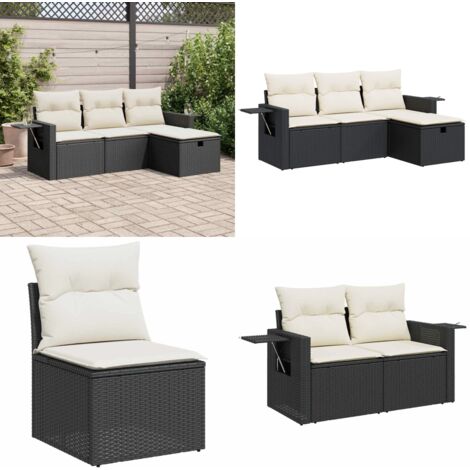 Set Divani da Giardino 4 pz con Cuscini Nero in Polyrattan - Poltrone da giardino - Sedute da esterno