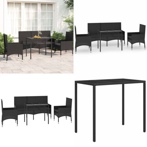 Set Divani da Giardino 4 pz con Cuscini Nero in Polyrattan - Sedie da giardino - Tavolo da giardino
