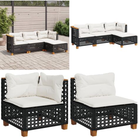 Set Divani da Giardino 4 pz con Cuscini Nero in Polyrattan - Sedute angolari - Cuscini lavabili