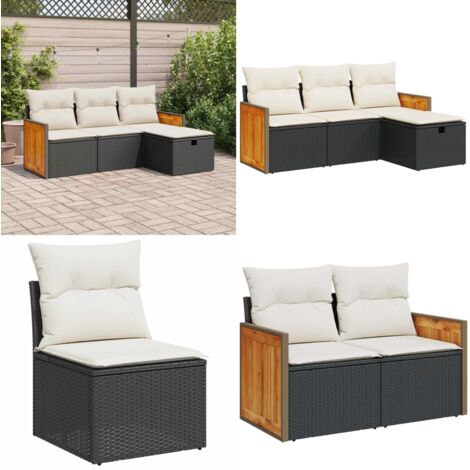 Set Divani da Giardino 4 pz con Cuscini Nero in Polyrattan - Sedute da giardino - Poltrone da giardino