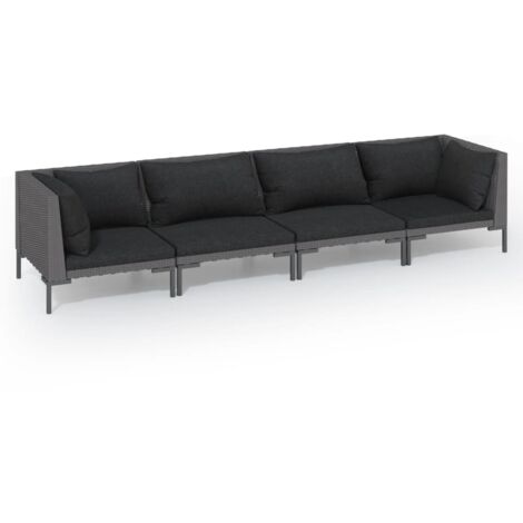 Set Divani da Giardino 4 pz con Cuscini Polyrattan Grigio Scuro vidaXL