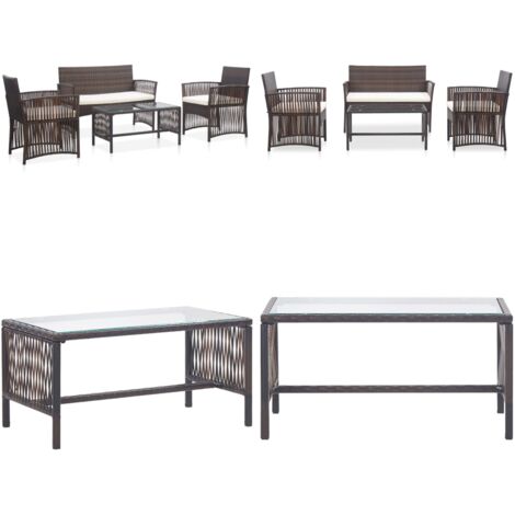 Set Divani da Giardino 4 pz con Cuscino in Polyrattan Marrone - Set da giardino - Sedie da giardino