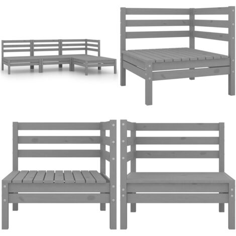 Set Divani da Giardino 4 pz Grigio in Legno Massello di Pino - Divano in legno - Set di divani