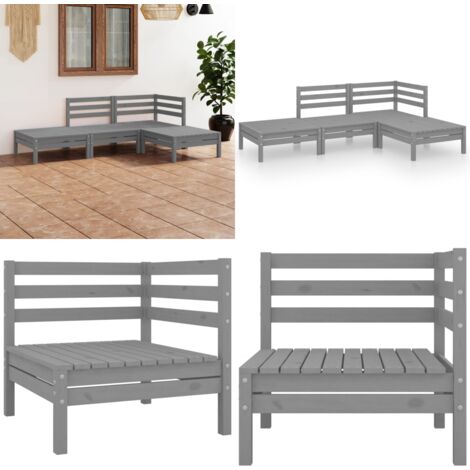 Set Divani da Giardino 4 pz Grigio in Legno Massello di Pino - Salotto da giardino - Divano in legno